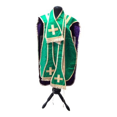 an image of a green and purple vest with a cross on it