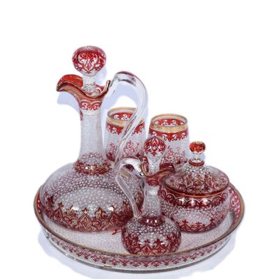 SERVICE DE NUIT TETE A TETE en verre à riche décor émaillé b… - Photo 1