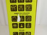 the box is yellow with black and white images on it