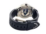 a watch that is sitting on a black strap
