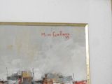 a picture of a painting of a city on the wall