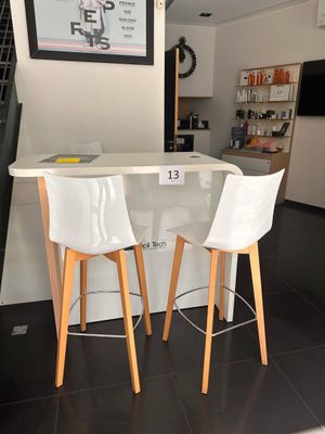 deux chaises blanches posées au comptoir de la cuisine