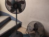 un ventilateur posé par terre à côté de l'escalier