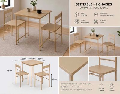 a table and two chairs with a plant on top of it