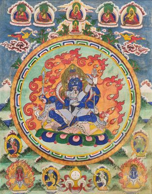 un tableau représentant une personne assise en position du lotus
