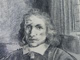 drawing of a man with long hair and a tie sitting in front of a window