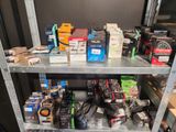 a shelf with many different types of electronics on it