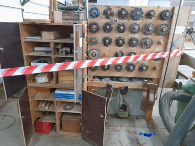 a picture of a room with a bunch of tools in it