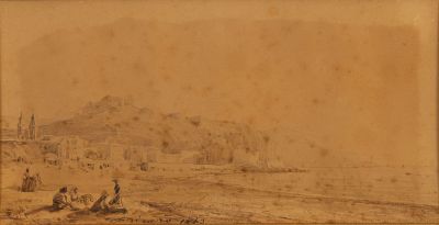 an old picture of a group of people riding horses on a dirt road