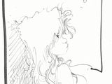 drawing of a woman sitting in front of a window with a bird on her shoulder