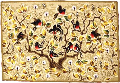 many birds sitting on the branches of a tree