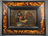 framed picture of a painting of two men playing a game of basketball