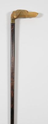 Canne décorative à fût en bois naturel teinté, le pommeau équerre en c - Photo 1