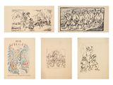 six dessins représentant des personnes et des animaux à différentes étapes de leur vie