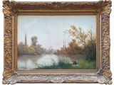 an image of a painting of a man fishing on a river