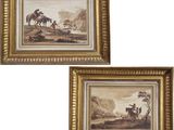 deux tableaux encadrés représentant des chevaux et des cavaliers dans un paysage