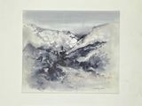 trois aquarelles représentant des montagnes et des nuages sur fond blanc