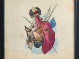 une image représentant un tableau où l'on voit une femme en robe rose tenant deux épées