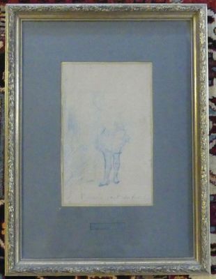 WILLETTE "Jeune fille", Crayon bleu (insolé), signé en bas,