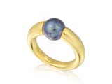 a gold ring with a blue stone on top of it