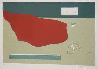 a picture of a painting with a red flag on it