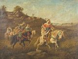 painting of a group of men riding on the backs of horses