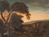 une image représentant un tableau représentant un paysage avec des arbres et des personnages