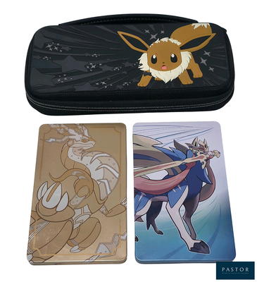 un étui sur lequel figure l'image d'un personnage de Pokémon