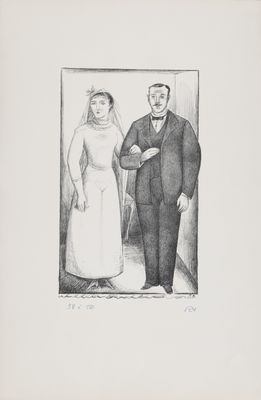 drawing of a man and a woman standing next to each other
