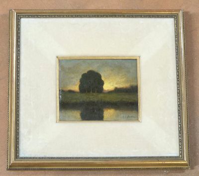 an image of a picture of a painting of a tree by a body of water