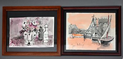 deux tableaux accrochés au mur au-dessus d'un lit