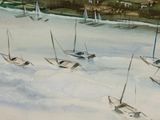 painting of a group of sailboats floating in a body of water