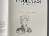 an open book with a drawing of a man on it
