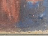 un tableau représentant une femme avec un chapeau posé sur une table