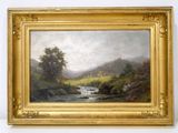une image représentant une peinture d'une rivière dans un paysage montagneux