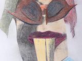 drawing of a bird with sunglasses and a hat on it ' s head