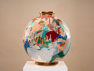 LONGWY "Hommage à Auguste Renoir" Vase boule coloniale en fa…