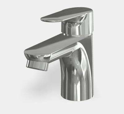 un gros plan d'un robinet posé sur une surface blanche, avec un fond blanc