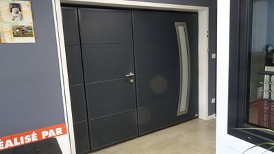 two pictures of a door and a window in a room
