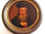 painting of a bearded man with a pipe in a gold frame