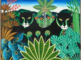 an image of a painting of two cats in the jungle