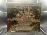the pokemon trading card is on display in a glass case