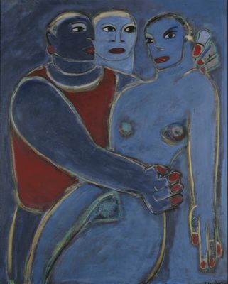 une image représentant un tableau où l'on voit deux personnes s'étreindre
