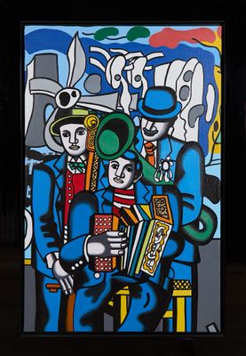 un tableau représentant un groupe de personnes jouant d'un instrument de musique