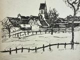 an image of a drawing of a church in a snowy field