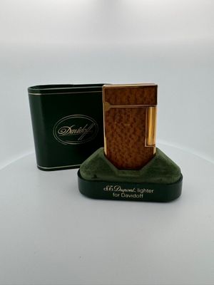 S.T. DUPONT Briquet pour DAVIDOFF en métal doré habillage bo… - Photo 1