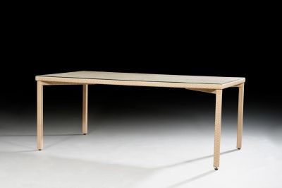 an image of a wooden table with a glass top on a white surface