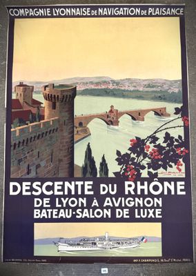 french travel poster of a cruise ship on the water