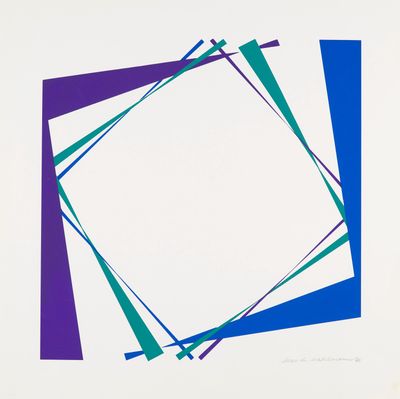 une image représentant un tableau représentant un carré orné de lignes bleues et violettes