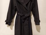 the coat is black and has a belt on it